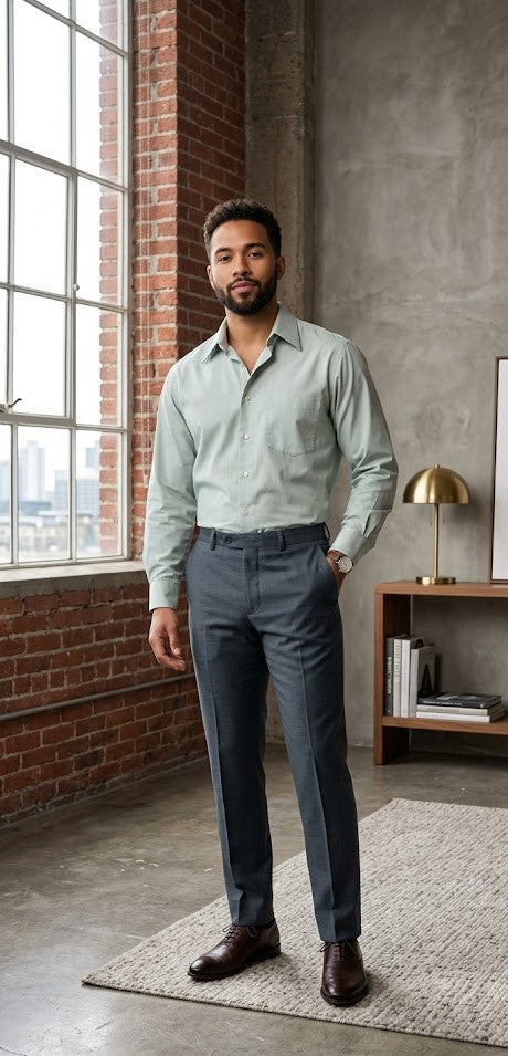 Edgars Men's Cotton Button-Down Shirt in Sage Green - Size 41