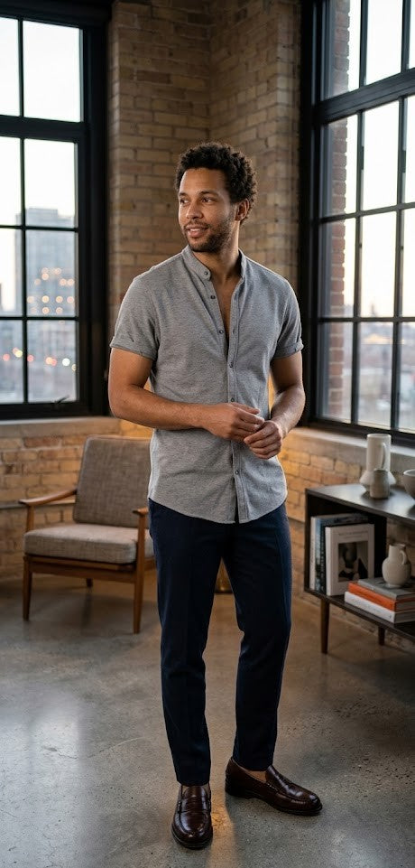 ZARA Men’s Textured Mandarin Collar Shirt – Slim Fit