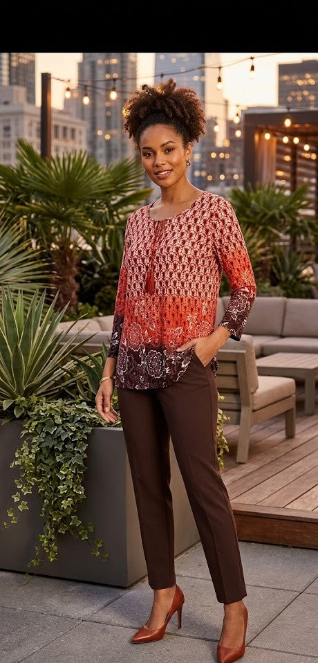 Legend Blouse (Size XL) - Paisley Mosaic Print - Poly-Spandex Blend