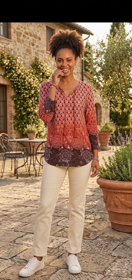 Legend Blouse (Size XL) - Paisley Mosaic Print - Poly-Spandex Blend