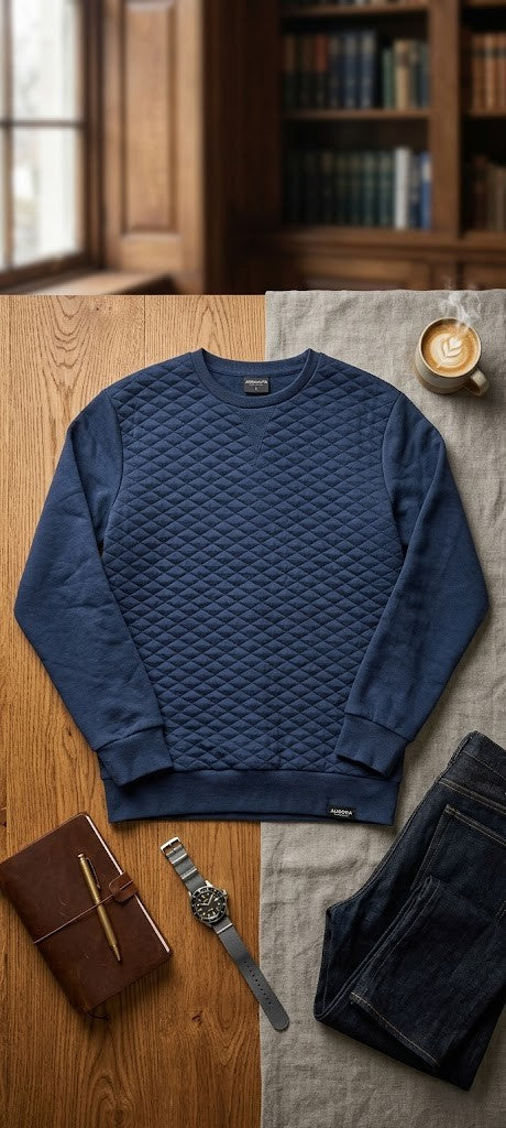 Originals Men’s Diamond-Quilted Crewneck – Navy Blue (Size Large)