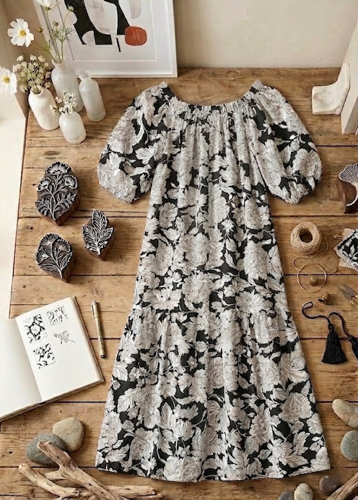 Edgars Floral Print Puff-Sleeve Dress
