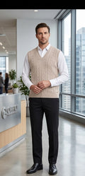 Hand-Knit Vintage Aesthetic Cable Stitch Wool Vest – Sand Beige (Size L/XL)