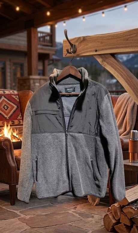 David Jones Men's Mixed Media Fleece Jacket - Size Large