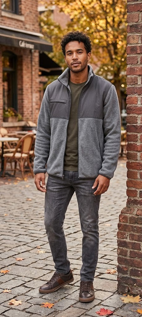 David Jones Men's Mixed Media Fleece Jacket - Size Large