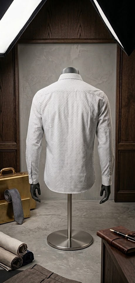 David Jones Men’s Regular Fit Cotton Shirt – Patterned White