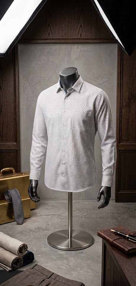 David Jones Men’s Regular Fit Cotton Shirt – Patterned White