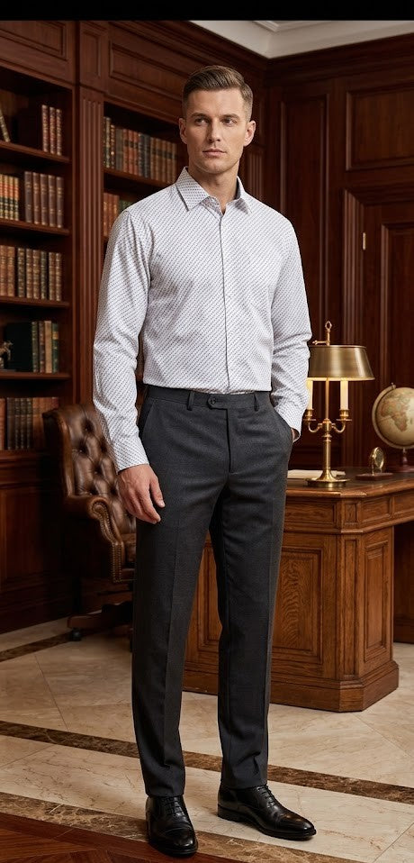 David Jones Men’s Regular Fit Cotton Shirt – Patterned White