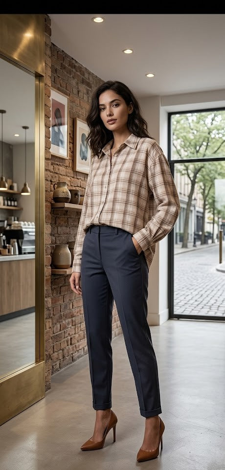 Woolworths Classic Plaid Button-Down Blouse | 100% Cotton | Size XL