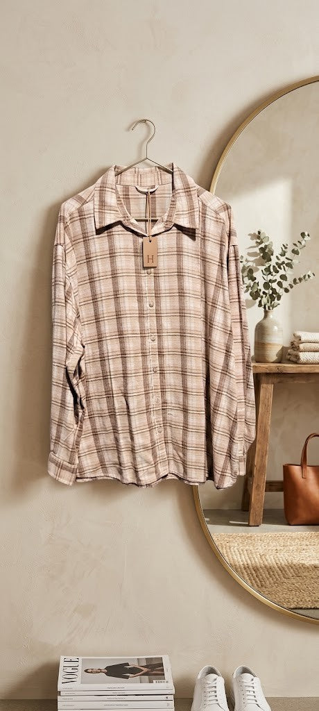 Woolworths Classic Plaid Button-Down Blouse | 100% Cotton | Size XL