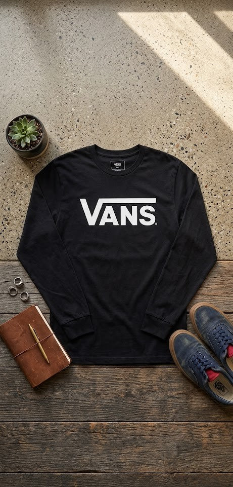 Vans Classic Logo Long Sleeve Tee - Black (Size Small)