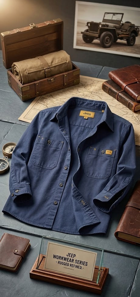 Jeep Rugged Series Navy Workwear Shirt - 100% Cotton - Size 5XL