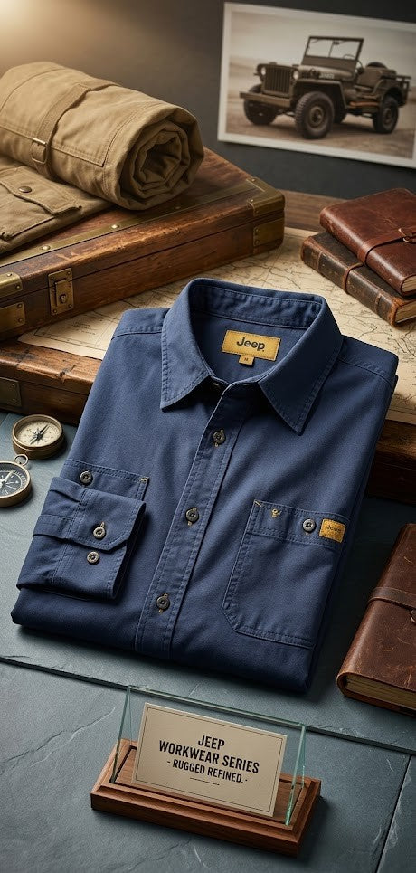 Jeep Rugged Series Navy Workwear Shirt - 100% Cotton - Size 5XL