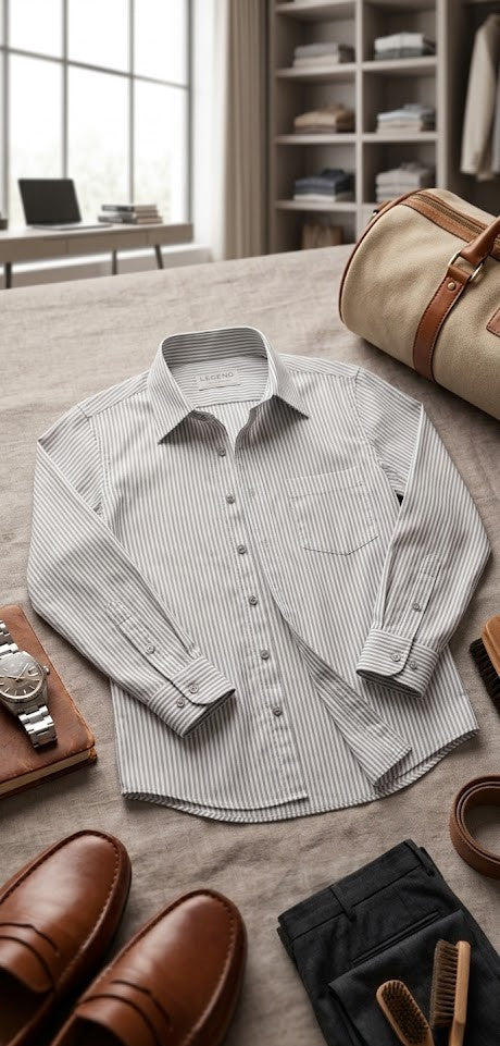 Legend Men's Classic XL Striped Button-Down – 100% Cotton