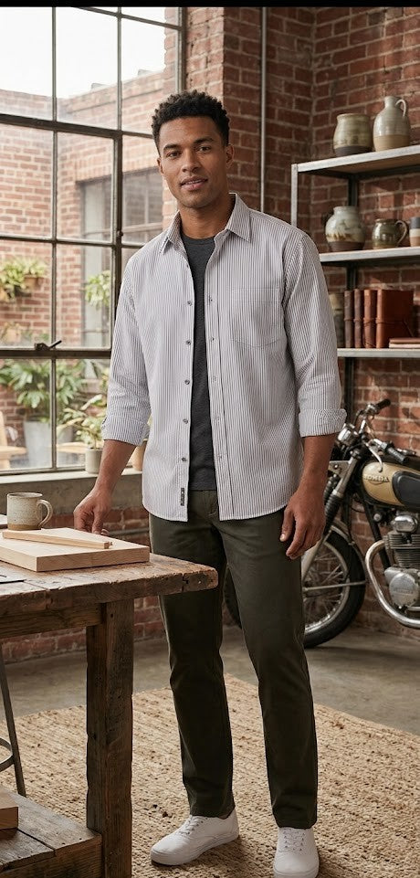 Legend Men's Classic XL Striped Button-Down – 100% Cotton