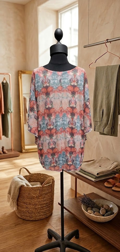 Queenspark Patterned Flutter-Sleeve Blouse