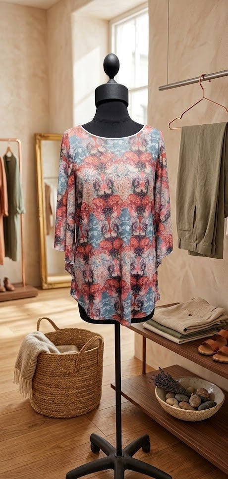 Queenspark Patterned Flutter-Sleeve Blouse