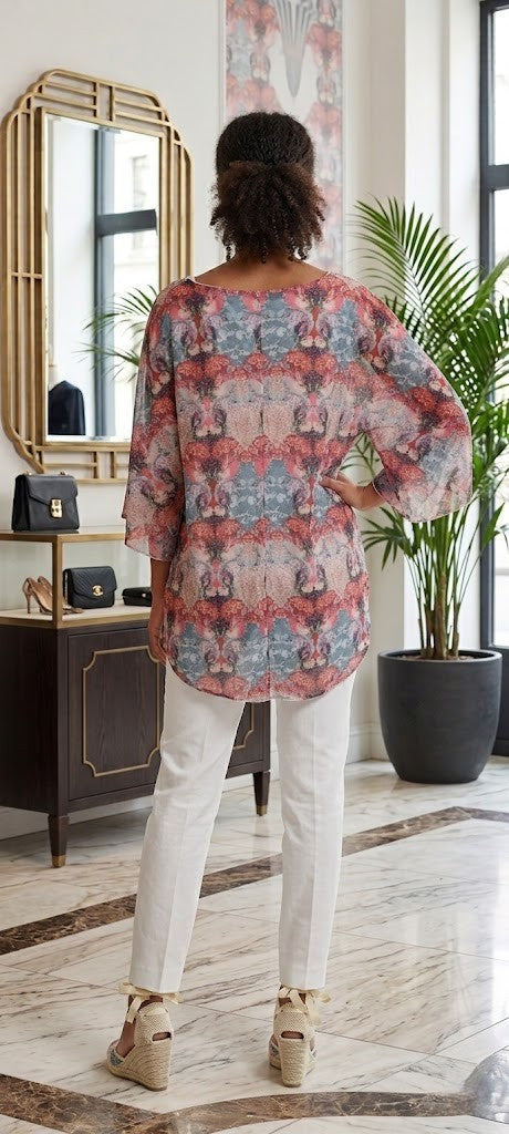 Queenspark Patterned Flutter-Sleeve Blouse