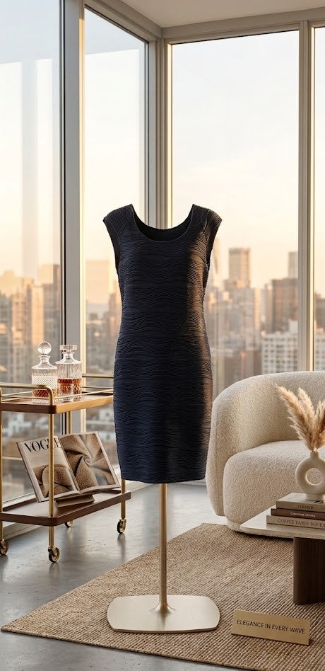 Elegance in Every Wave: Navy Textured Bodycon Midi