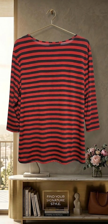 Merrien Hall Women’s Red & Black Striped Cowl Neck Blouse – Size 20