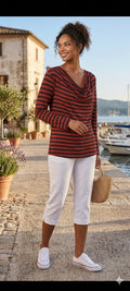 Merrien Hall Women’s Red & Black Striped Cowl Neck Blouse – Size 20