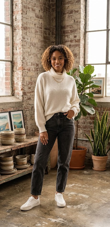 Foschini Women's Soft-Touch Oversized Turtleneck Jersey – Off-White