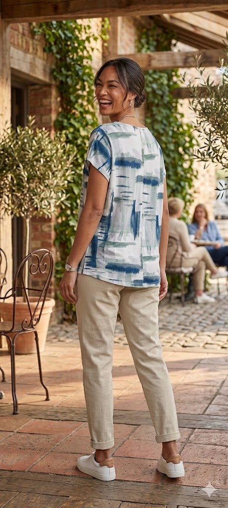 David Jones Women’s Abstract Print Blouse – Blue & Sage Green – Size M