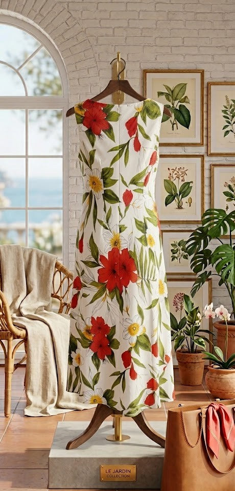 Queenspark Vibrant Summer Floral Midi Dress with Ruffle Neckline - Size 12