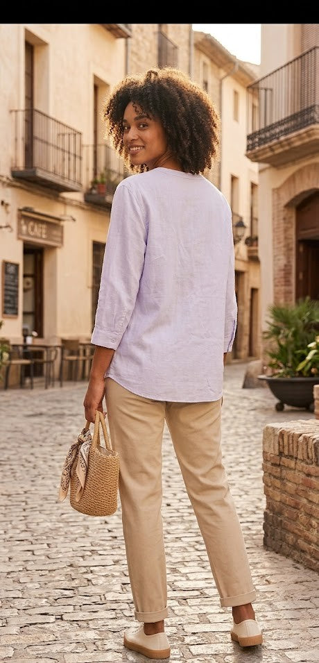 Elevate Your Every Day with the Timeless Lavender Cotton Linen Blouse