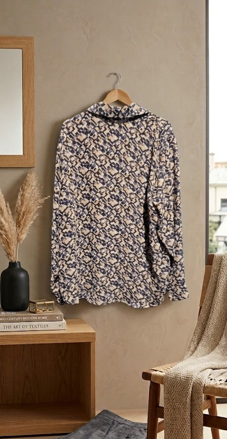 Geometric Art Deco Button-Down Blouse - Earth Tones