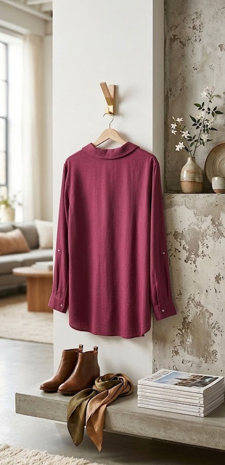 Milady’s Sophisticated Burgundy Button-Down Blouse | Size 20/44