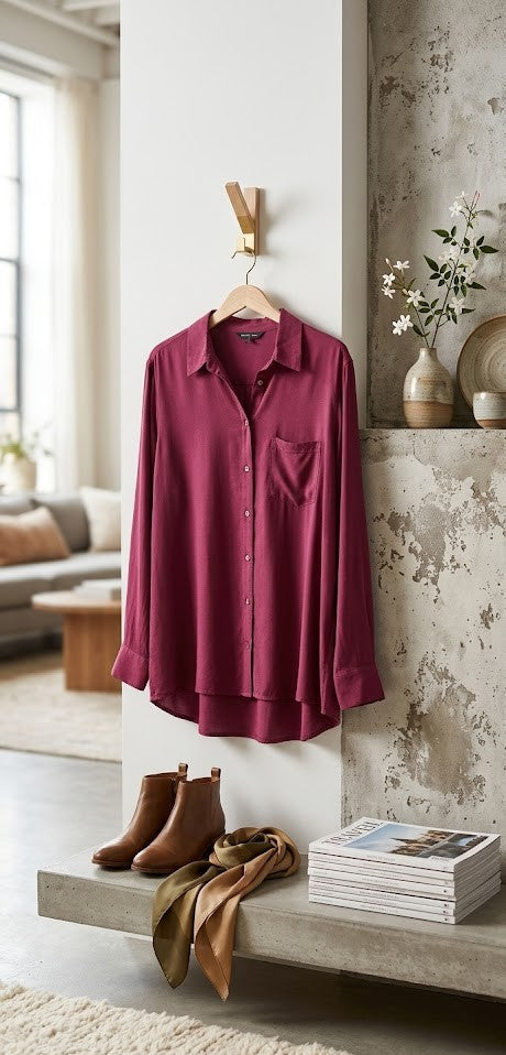 Milady’s Sophisticated Burgundy Button-Down Blouse | Size 20/44