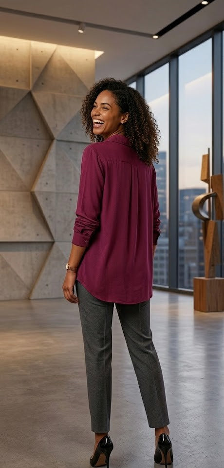 Milady’s Sophisticated Burgundy Button-Down Blouse | Size 20/44