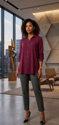 Milady’s Sophisticated Burgundy Button-Down Blouse | Size 20/44