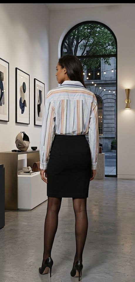 Vintage-Vibe Multi-Stripe Cotton Button-Down – Size 3XL