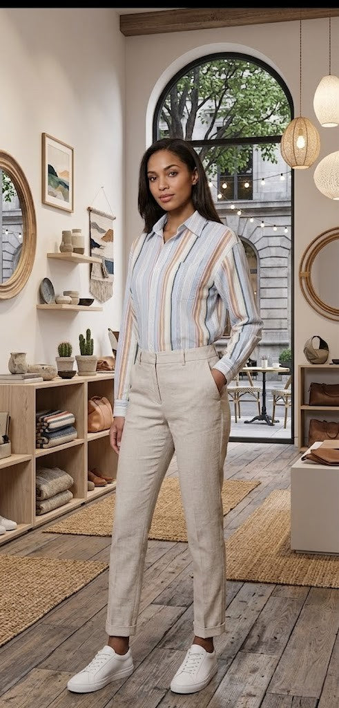 Vintage-Vibe Multi-Stripe Cotton Button-Down – Size 3XL