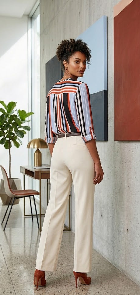 Rene Taylor Multi-Stripe V-Neck Blouse – Size 20/44