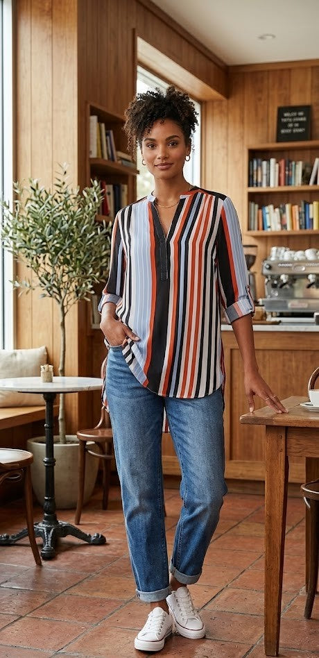 Rene Taylor Multi-Stripe V-Neck Blouse – Size 20/44