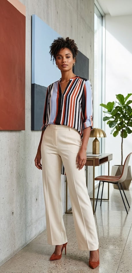 Rene Taylor Multi-Stripe V-Neck Blouse – Size 20/44