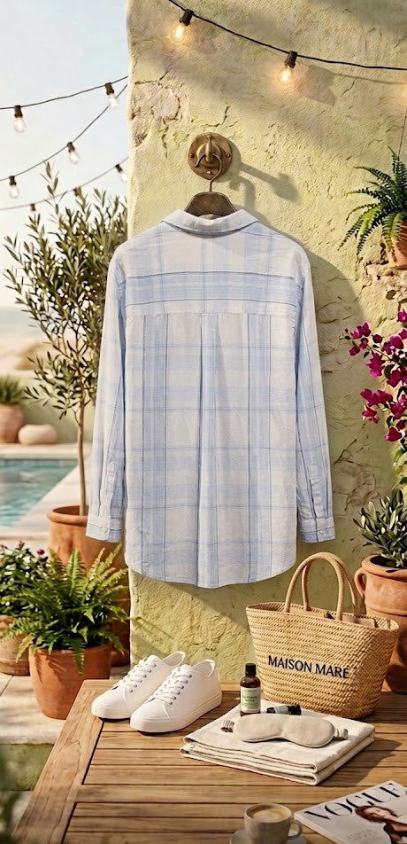 Milady’s Sky Blue Plaid 100% Cotton Blouse | Size 20 (44)