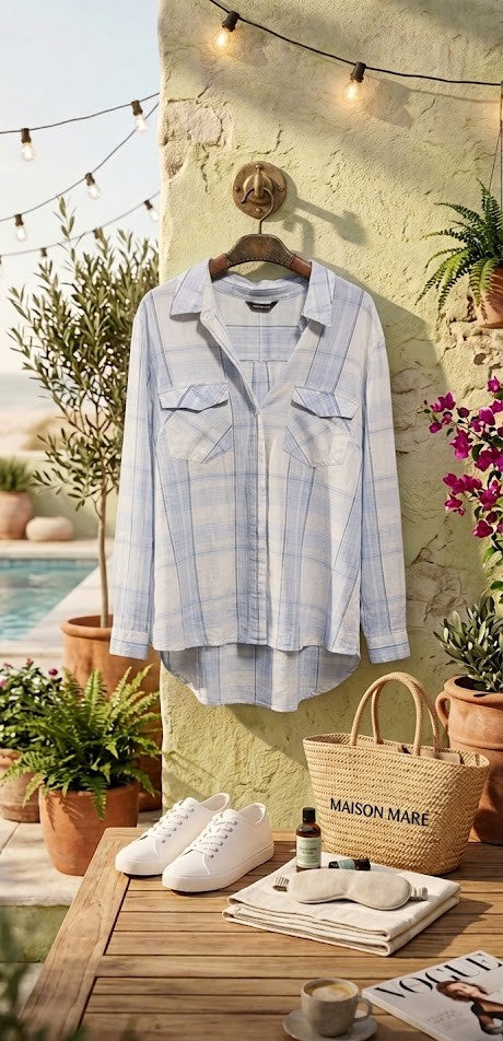 Milady’s Sky Blue Plaid 100% Cotton Blouse | Size 20 (44)