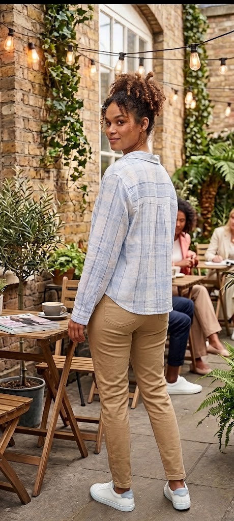 Milady’s Sky Blue Plaid 100% Cotton Blouse | Size 20 (44)