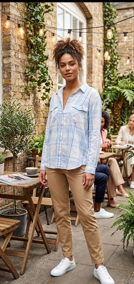 Milady’s Sky Blue Plaid 100% Cotton Blouse | Size 20 (44)