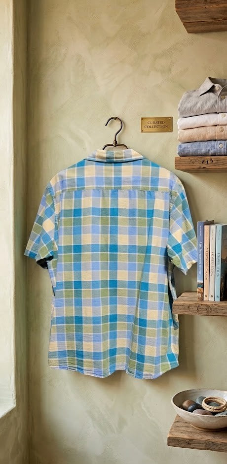 Vintage Summer Vibes Plaid Short-Sleeve Cotton Blouse