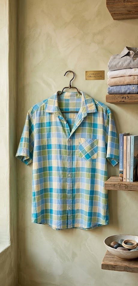 Vintage Summer Vibes Plaid Short-Sleeve Cotton Blouse