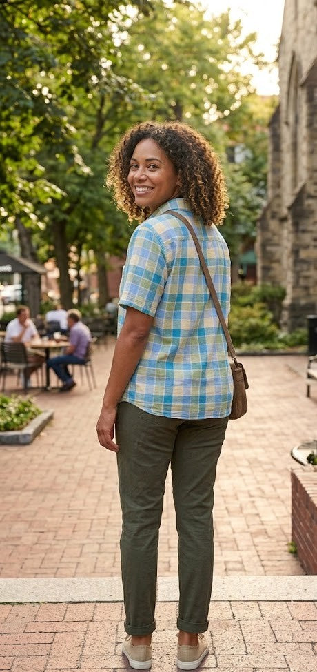 Vintage Summer Vibes Plaid Short-Sleeve Cotton Blouse