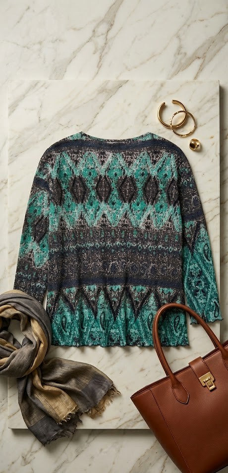 Milady's Elegant Geometric & Paisley Print V-Neck Top | XXL