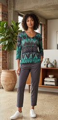 Milady's Elegant Geometric & Paisley Print V-Neck Top | XXL