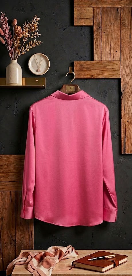 Ackermans Tango Bright Pink Long-Sleeve Satin Blouse – Size 42