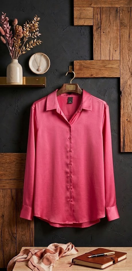 Ackermans Tango Bright Pink Long-Sleeve Satin Blouse – Size 42